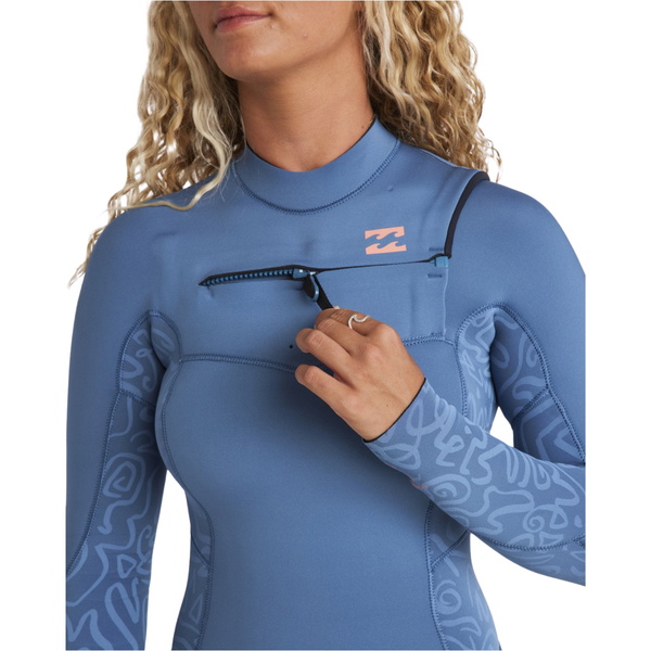 2026 Billabong Femmes Synergy Natural 3/2mm Chest Zip Combinaison Néoprène 24BW191510 - Tidal Blue